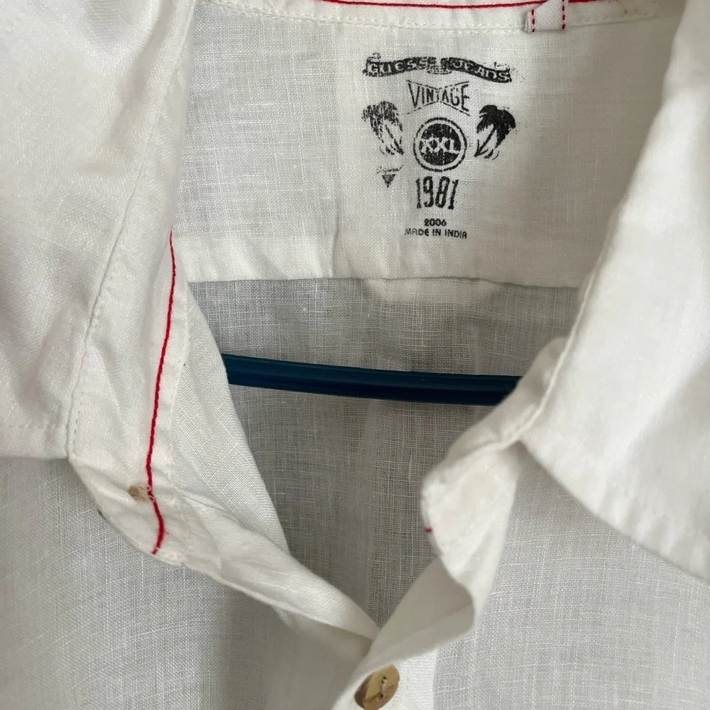 Guess Jeans Vintage Y2K White 100% Linen Shirt Coastal Beach Vacation Groom
